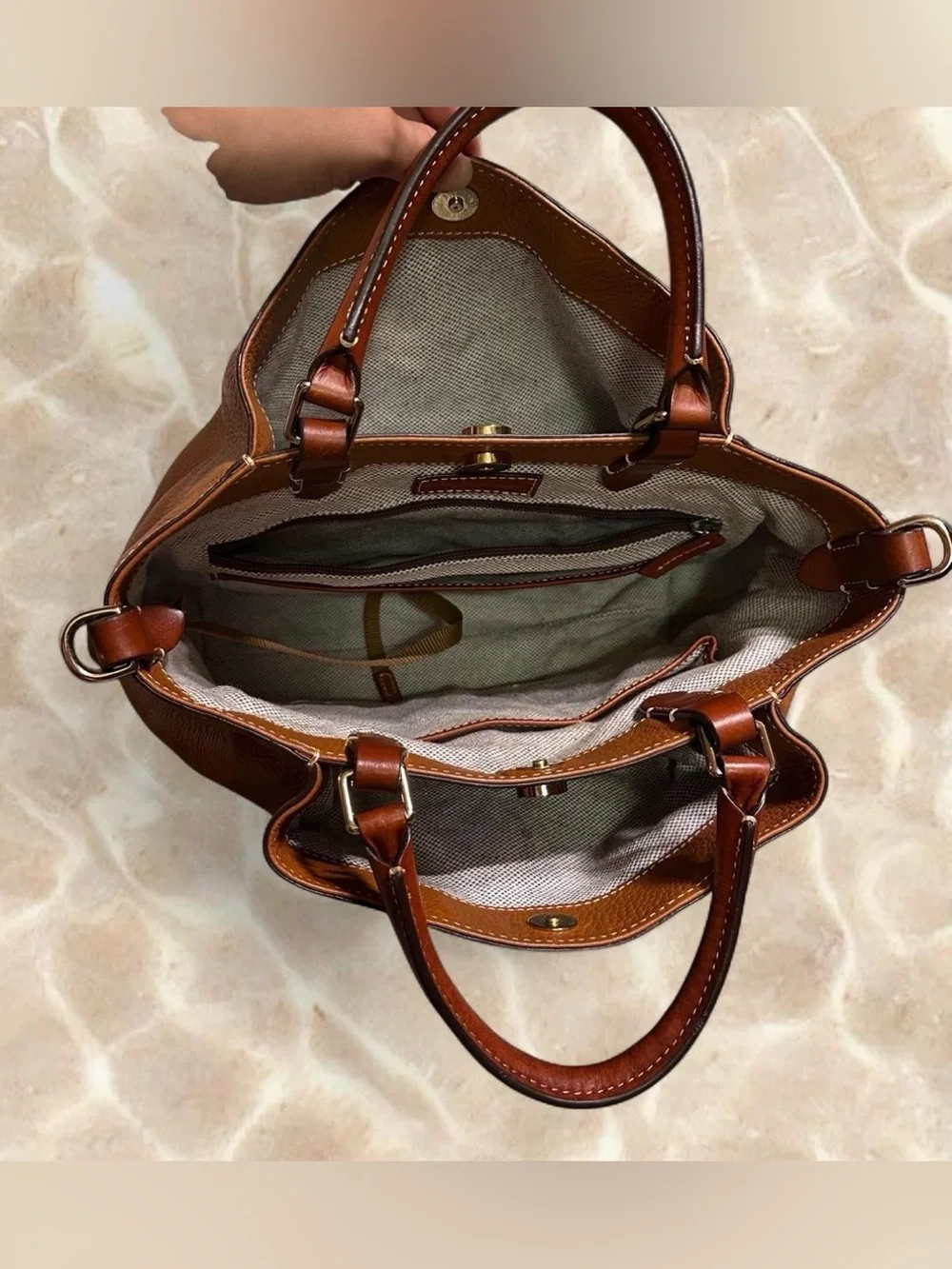 Dooney & Bourke Cognac Brown Pebbled Leather Shoulder Bag Brenna Satchel